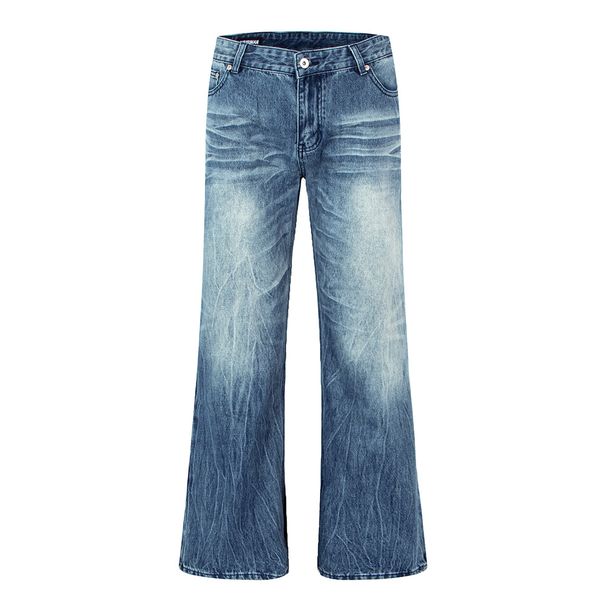 Vintage Cracked Branch Denim Jeans – Heavyweight Washed Straight-Leg Unisex Pants, Cleanfit Aesthetic (Blue, S-XXL)_mkmklike.com