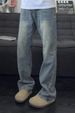 Men's Clothing Retro Gradient Black Washed Jeans Men's Straight Leg Stylish Workwear Casual Trendy Wide Leg Trousers_mkmklike.com