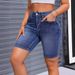 Women's Stretch Denim Shorts With Embroidery – Mid-Length Comfort For Casual & Streetwear_mkmklike.com
