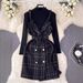 Women's Clothing fashion retro celebrity style double breasted waist suspender dress with knitted sweater suit skirt_mkmklike.com