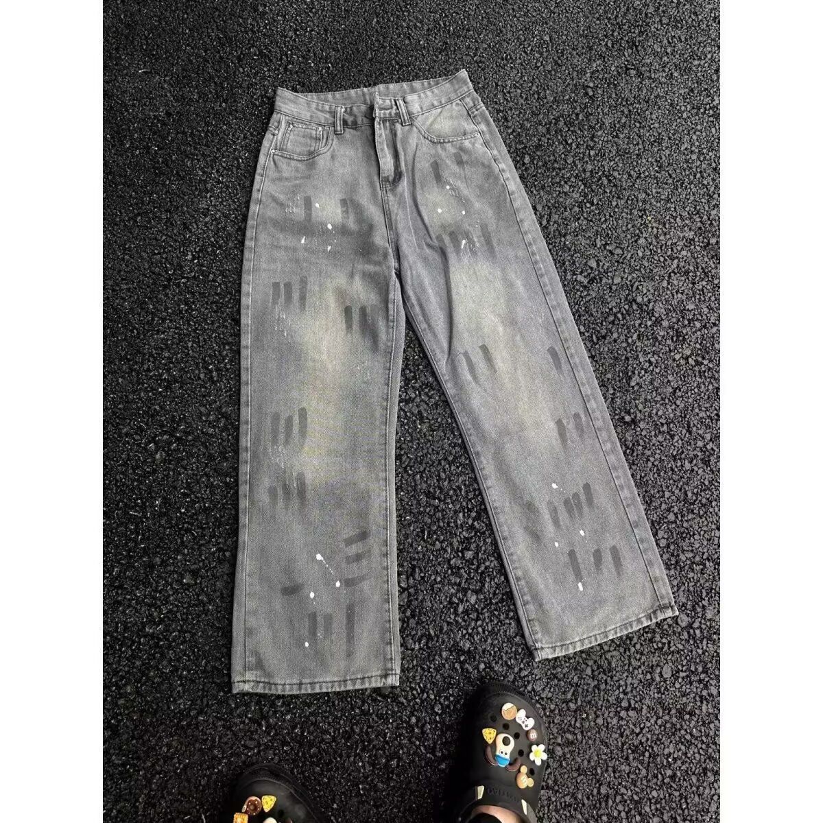 Men's Clothing Summer Design Splatter Painted Denim Jeans Loose Straight Leg Trousers For Men High Street Casual Fashion_mkmklike.com