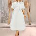 Women's Clothing fashion puff sleeves bow big skirt mid length dress_mkmklike.com