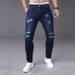 Men's Slim Fit Stretch Ripped Jeans Blue Trousers Stylish Denim Casual Pants_mkmklike.com