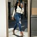Women's Dark Blue High-Waisted Skinny Jeans Distressed High Elasticity Frayed Edges Slim Fit Denim Jeans_mkmklike.com