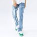 Men's Clothing Simple And Versatile New Style Stitching High Waist Zipper Trendy Jeans_mkmklike.com