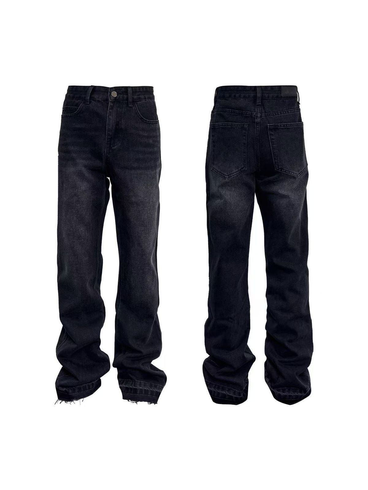 Cleanfit Men's Grey Flared Jeans Retro High Street Vibe Washed Ankle Tassel Detail Slim Fit Casual Denim Pants_mkmklike.com