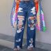 foreign Trade Women's Fashion Solid Color Loose Casual Sexy Ripped Hollow Straight Jeans For Women Wholesale_mkmklike.com
