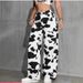 Women's High-Waisted Cow Print Wide Leg Pants Slimming Straight Leg Faux Jeans European American Style Retro Y2K Unique Print_mkmklike.com