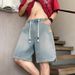 Men's Clothing Thin Star Pattern Denim Shorts Summer Lightweight Star-Print Denim Shorts Straight Loose Fit American Style Casual Mid-Length Shorts_mkmklike.com
