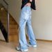 Men's Heavyweight Retro Distressed Light Blue Jeans Casual Edgy Straight Leg Loose Fit Wide Leg Trousers_mkmklike.com