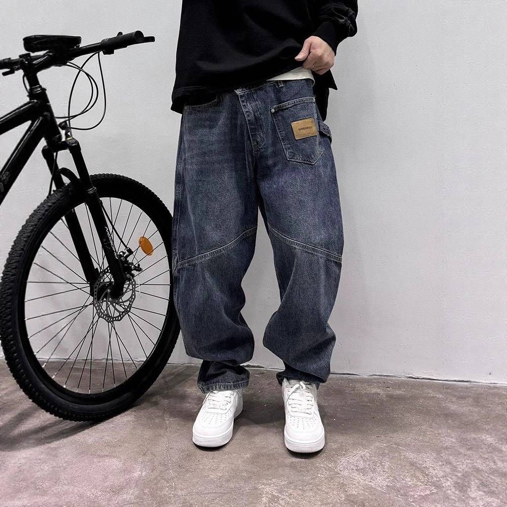 Men's Clothing Curved Blade Jeans Vintage Asymmetric Fly Jeans - Samurai-Inspired Straight Leg Denim With Multi-Pocket Utility (8 Classic Sizes)_mkmklike.com