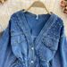 Denim Jacket Women's Loose Bf Fashion Versatile Beaded V-neck Short Waist Top_mkmklike.com