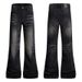 Urban Edge Patchwork Jeans - Vintage Washed Black With Artistic Embroidery & Relaxed Wide-Leg Silhouette For Streetwear Enthusiasts_mkmklike.com