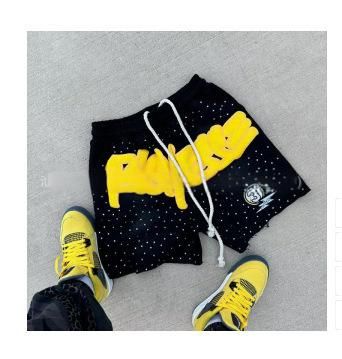 KOBPT Men's & Women's Casual Denim Shorts With Letter Print, Hip Hop Style, Stretch Fit, Summer Streetwear (Black, Blue, Dark Green) - S/M/L/XL/2XL_mkmklike.com