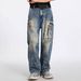Limited Edition Splatter Paint Denim – Straight-Leg Artist Jeans (Non-Stretch, Mid-Rise, Stonewash Blue)_mkmklike.com