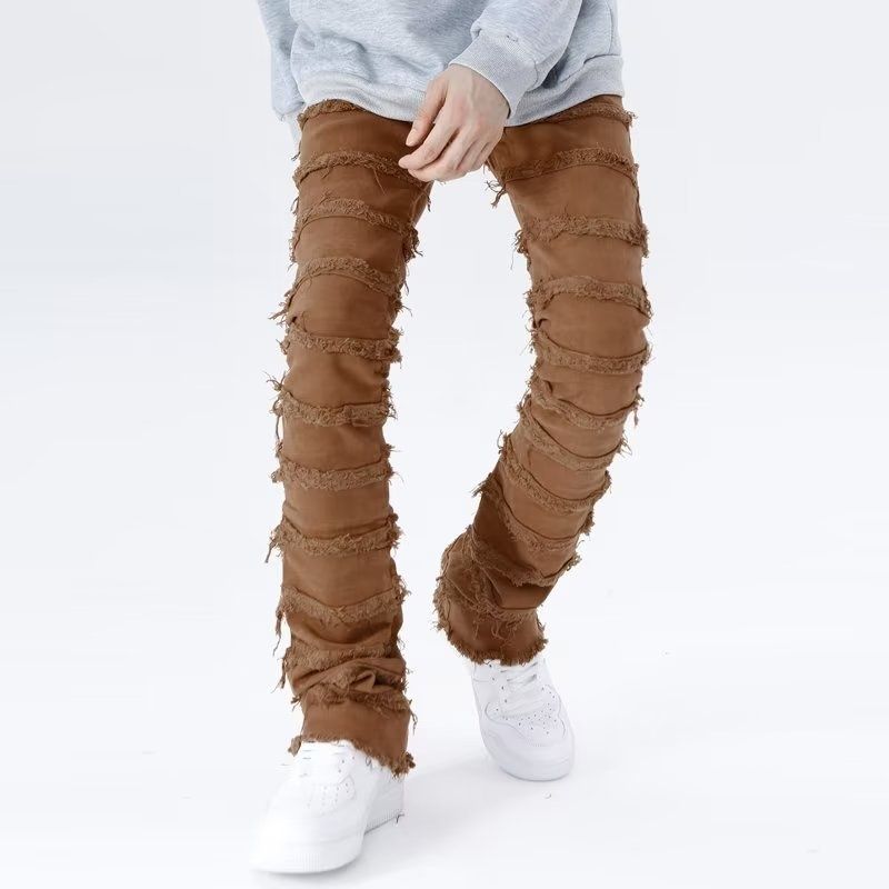 "Vintage Distressed Raw Hem Jeans For Men – Frayed & Destroyed Denim, Slim Straight To Slight Flare | 90s Grunge & High Street Fashion"_mkmklike.com