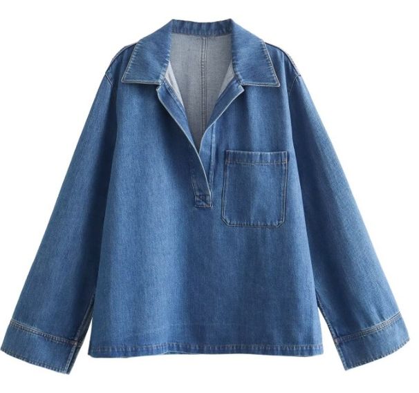 Oversized Denim Shirt & Pants Set – Trendy Long-Sleeve Button-Up Top With Matching Trousers (XS/S/M/L, Washed Polyester, Relaxed Fit)_mkmklike.com