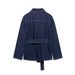 Women's Clothing Belt Lapel Jacket Denim Wide Leg Trousers_mkmklike.com