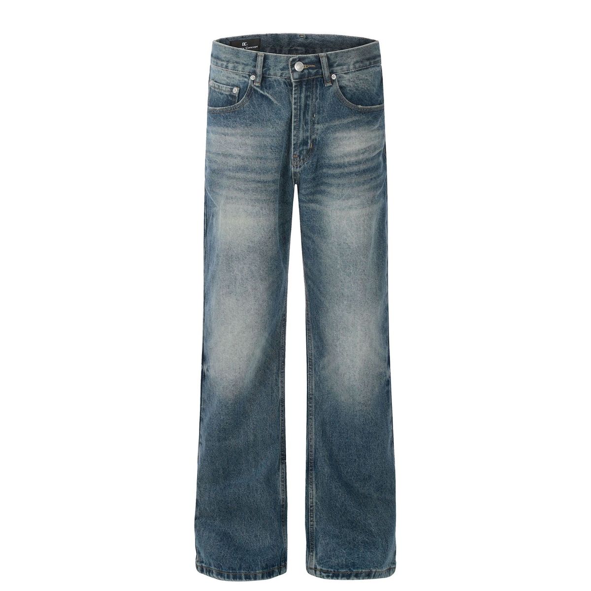 Men's Clothing neutral washed blue design high end men's straight slim jeans_mkmklike.com
