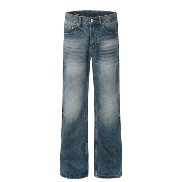 Men's Clothing neutral washed blue design high end men's straight slim jeans_mkmklike.com