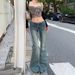 Minghai American Retro Pocket Design Micro-flare Low-waist Distressed Hot Girl Jeans For Women, Versatile Stretch Casual_mkmklike.com