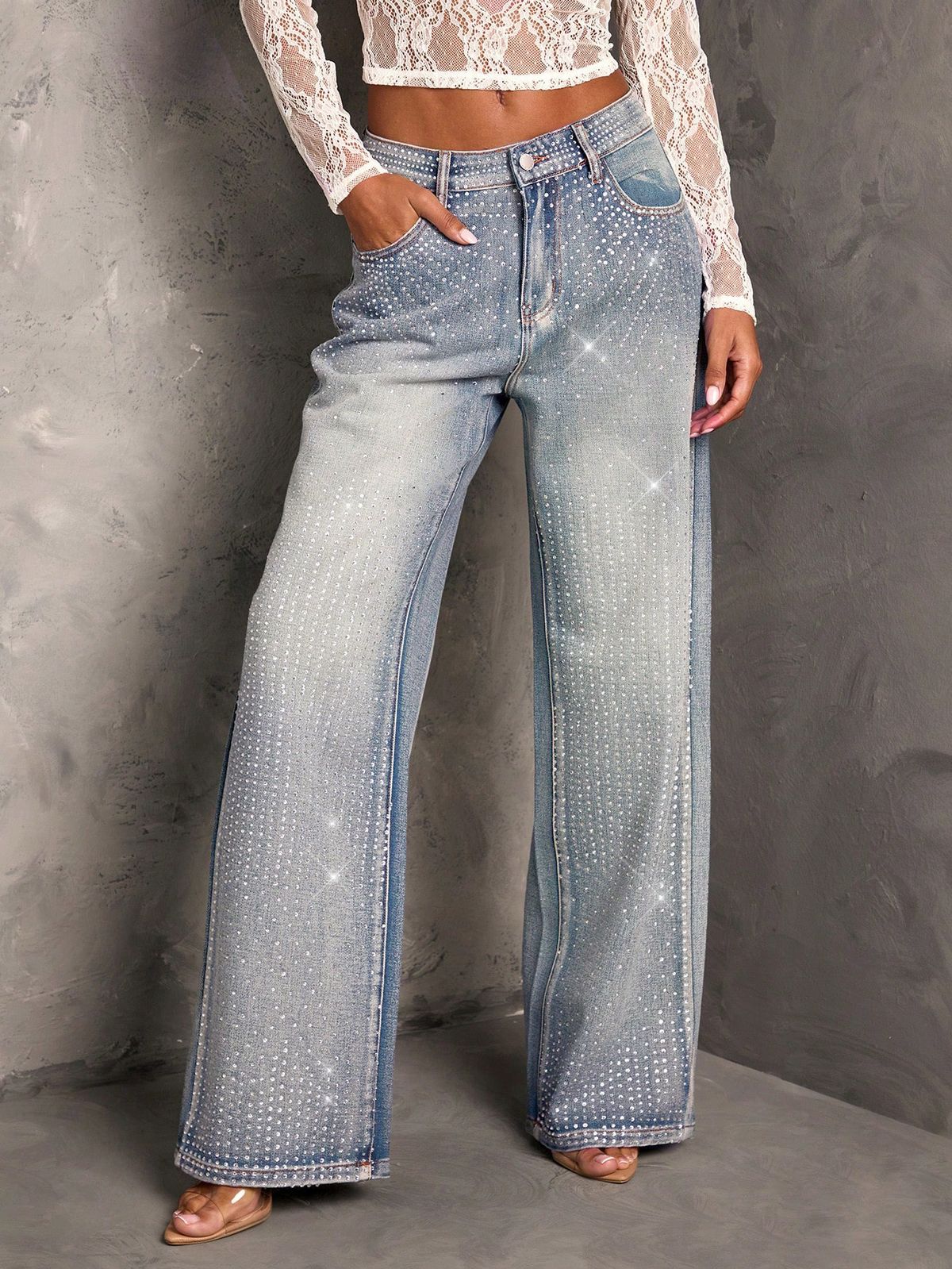 Women's Mid-Rise Wide Leg Jeans Retro Style Stamped Detailing Exclusive Cross Border Collection_mkmklike.com