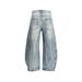 Unisex Ice-Blue Distressed Jeans – Baggy Straight Leg Denim Pants With Whisker Wash, Oversized Streetwear (Blue)_mkmklike.com