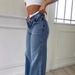 Women's Clothing Retro High Waist Non Elastic Washed Straight Jeans Fashion Contrast Color Wide Leg Jeans_mkmklike.com