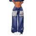 Women's Clothing star patch tassel raw edge large size loose straight casual wide leg long_mkmklike.com