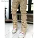 Men's Skinny Fringe Hip-hop R Edge Elastic Patch Punk Rock Long Tight Fit Stacked Jeans Denim Pants Blue Pink_mkmklike.com
