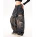 Men's Distressed Graffiti Washed Wide-Leg Jeans - Vintage Streetwear High-Waisted Loose Fit Denim Pants For Urban Style_mkmklike.com