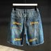 Men's Embroidered Denim Shorts Summer New Style Loose Plus Size Mid-Length Retro High Street Five Point Pants_mkmklike.com