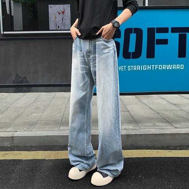 Cleanfit Street Retro Light-colored Jeans For Men, Spring And Autumn Trendy Brand, Loose Fit, Large Size, Casual_mkmklike.com