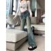 ELLE 0771 Design Sense American Retro Flared Jeans For Women Spring And Autumn Petite High Waist Slim Fit Floor-Length_mkmklike.com