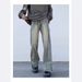 Men's American High Street Style Summer Washed Jeans Slightly Flared Side Zipper Slit Retro Long Pants Versatile Denim_mkmklike.com