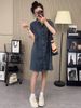 ELLE Hong Kong Style Retro Short Sleeve Thin Denim For Women Summer Petite Loose Casual Slimming Niche Shirt Dress_mkmklike.com