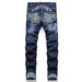 New Foreign Trade Motorcycle Retro Rock Style Rivet Embroidery Loose Straight Stretch Men's Jeans Trendy 3656_mkmklike.com