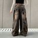 Unisex Relaxed Straight-Leg Jeans – Charcoal Washed Distressed Denim With Raw Edge & Wide Hem_mkmklike.com
