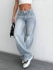 Women's High Waist Wide Leg Jeans Smoky Gray Washed Retro Style Loose Fit Mopping Pants For Autumn Winter Fashion_mkmklike.com