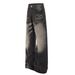 Unisex Washed Denim Jeans G6962 High Street American Loose Fit Slightly Flared Jeans With Hand Washed Whiskered Texture Design_mkmklike.com
