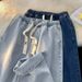 Men's Clothing Men's Drawstring Elastic Waist Jeans - Loose Fit Straight Leg High Street Casual Summer Pants_mkmklike.com