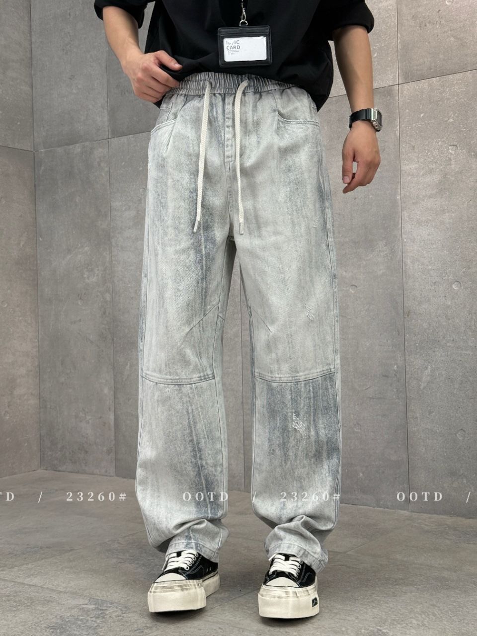 Men's Clothing Vintage American Straight Leg Jeans Relaxed Fit Distressed White Denim Pants With Elastic Waist, Casual Wear For All Seasons_mkmklike.com