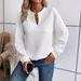 Women's Clothing solid color deep V neck splicing long sleeved women's casual sweatshirt_mkmklike.com