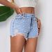 Women's Pearl-Embellished Denim Shorts – Classic Mid-Rise Straight Cut For Casual & Office Wear (Medium Blue/Light Blue, S-XL)_mkmklike.com