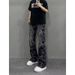 Men's High Street Retro Slightly Flared Jeans Niche Jacquard Loose Straight Wide Leg Floor Length Pants Spring Autumn_mkmklike.com