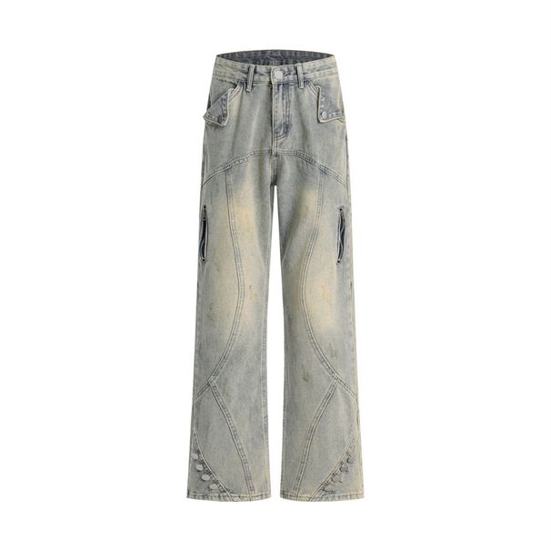 Pot-Indutrial Style Ditreed Wahed Ripped Jean Men' Vibe Trendy Brand Punk Niche Deign Split Patchwork Long_mkmklike.com