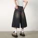 Retro Distressed Loose Wide Leg Denim Shorts for Men Hong Kong Style Nostalgic Vintage Summer Lazy Trendy Clothing_mkmklike.com