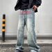 High Street American Alphabet Printed Jeans Men's Niche Retro Trendy Brand Washed Loose Straight Pendant Wide Leg Pants_mkmklike.com