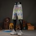 Men's High-Street Oversized Distressed Blue Wide-Leg Denim Shorts Jacquard Vintage Wash Grunge Style Clothing for Men (28-40)_mkmklike.com