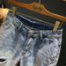 Men's Clothing Denim Shorts Men's Loose Casual Shorts Mid Waist Straight Summer Wear White Dot Hole Shorts_mkmklike.com